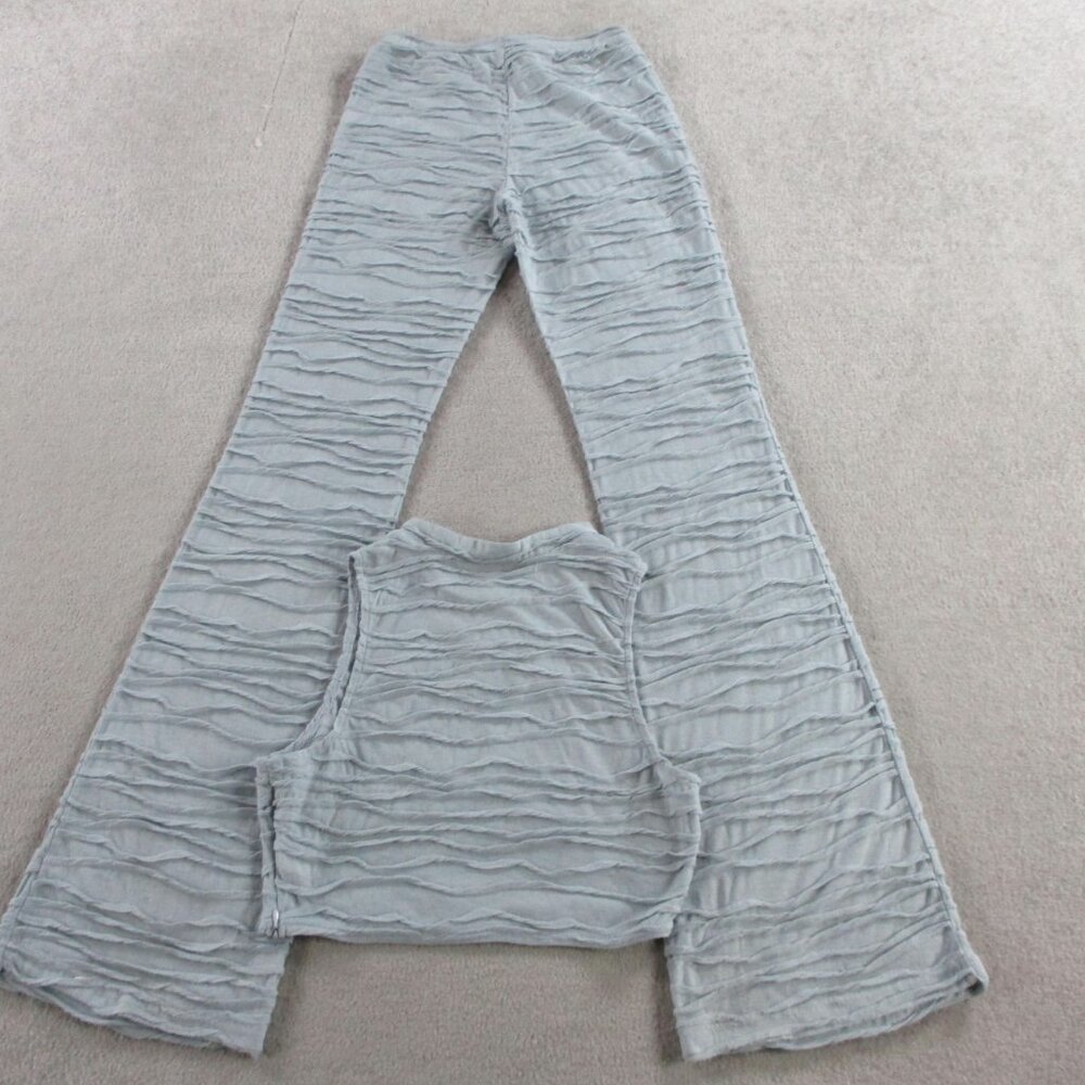 White Fox Boutique Outfit Set Womens Small Blue Pants Crop Tank Textured Flared - Picture 2 of 7
